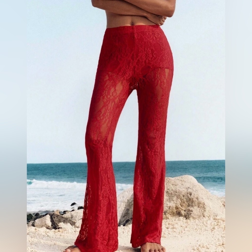 🔥 Sexy Sheer Lace Flare Pants - Size Large 🔥